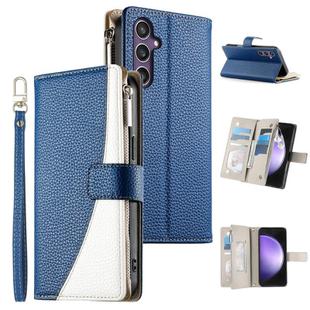 For Samsung Galaxy S23 FE 5G Stitching Multi-card Zipper Wallet Leather Phone Case with Short Strap(Dark Blue)