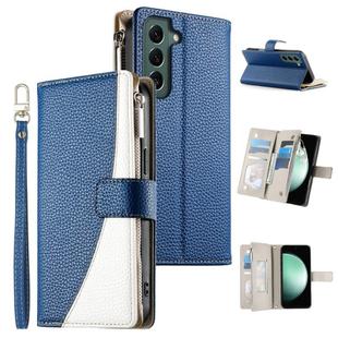 For Samsung Galaxy S22 5G Stitching Multi-card Zipper Wallet Leather Phone Case with Short Strap(Dark Blue)