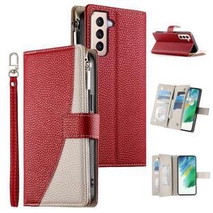 For Samsung Galaxy S21+ 5G Stitching Multi-card Zipper Wallet Leather Phone Case with Short Strap(Red)