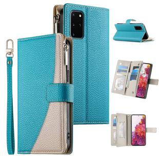 For Samsung Galaxy S20+ Stitching Multi-card Zipper Wallet Leather Phone Case with Short Strap(Blue)