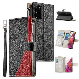 For Samsung Galaxy S20+ Stitching Multi-card Zipper Wallet Leather Phone Case with Short Strap(Black)