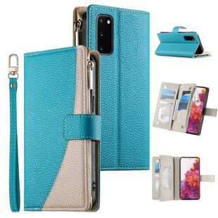 For Samsung Galaxy S20 Stitching Multi-card Zipper Wallet Leather Phone Case with Short Strap(Blue)