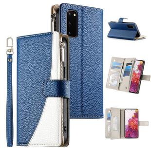For Samsung Galaxy S20 Stitching Multi-card Zipper Wallet Leather Phone Case with Short Strap(Dark Blue)