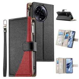 For Realme 11 5G / 11x / C67 5G / Narzo 60x Stitching Multi-card Zipper Wallet Leather Phone Case with Short Strap(Black)