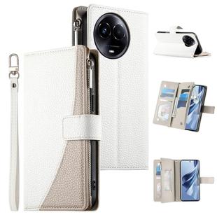 For Realme 11 5G / 11x / C67 5G / Narzo 60x Stitching Multi-card Zipper Wallet Leather Phone Case with Short Strap(White)