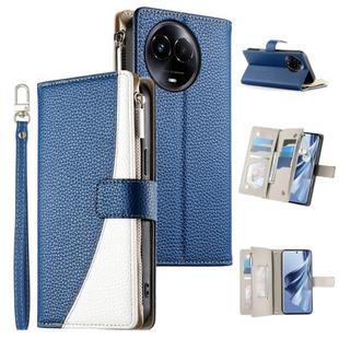 For Realme 11 5G / 11x / C67 5G / Narzo 60x Stitching Multi-card Zipper Wallet Leather Phone Case with Short Strap(Dark Blue)