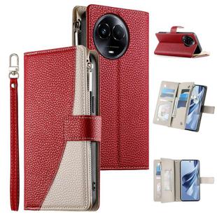 For Realme 11 5G / 11x / C67 5G / Narzo 60x Stitching Multi-card Zipper Wallet Leather Phone Case with Short Strap(Red)