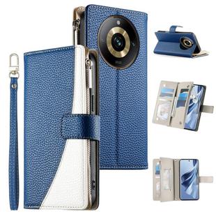 For Realme 11 Pro / 11 Pro+ Stitching Multi-card Zipper Wallet Leather Phone Case with Short Strap(Dark Blue)