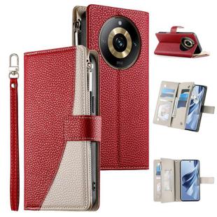 For Realme 11 Pro / 11 Pro+ Stitching Multi-card Zipper Wallet Leather Phone Case with Short Strap(Red)