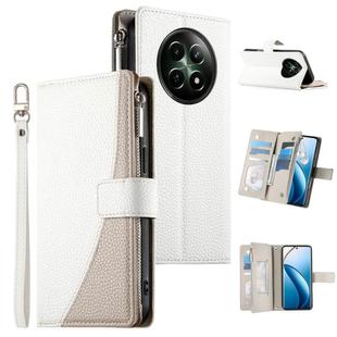For Realme 12 5G / 12x 5G / C65 5G Stitching Multi-card Zipper Wallet Leather Phone Case with Short Strap(White)