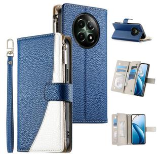 For Realme 12 5G / 12x 5G / C65 5G Stitching Multi-card Zipper Wallet Leather Phone Case with Short Strap(Dark Blue)