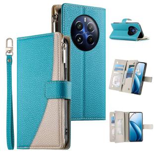 For Realme 12 Pro / 12 Pro+ Stitching Multi-card Zipper Wallet Leather Phone Case with Short Strap(Blue)