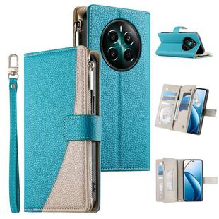 For Realme 13 4G / 12 4G / 12+ 5G / Narzo 70 Stitching Multi-card Zipper Wallet Leather Phone Case with Short Strap(Blue)