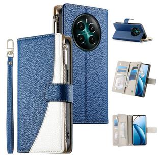 For Realme 13 4G / 12 4G / 12+ 5G / Narzo 70 Stitching Multi-card Zipper Wallet Leather Phone Case with Short Strap(Dark Blue)