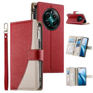 For Realme 13 4G / 12 4G / 12+ 5G / Narzo 70 Stitching Multi-card Zipper Wallet Leather Phone Case with Short Strap(Red)