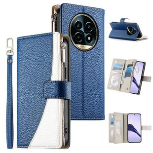 For Realme 13 Pro / 13 Pro+ Stitching Multi-card Zipper Wallet Leather Phone Case with Short Strap(Dark Blue)