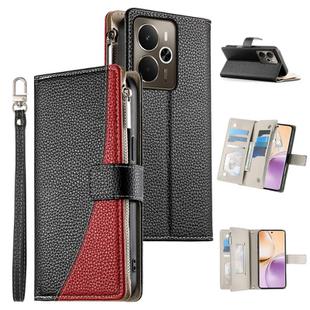 For Realme 14 / Realme P3 5G Stitching Multi-card Zipper Wallet Leather Phone Case with Short Strap(Black)