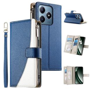 For Realme C63 4G / C61 4G Global / India Stitching Multi-card Zipper Wallet Leather Phone Case with Short Strap(Dark Blue)