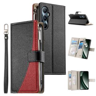 For Realme C65 4G Global Stitching Multi-card Zipper Wallet Leather Phone Case with Short Strap(Black)