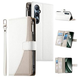For Realme C65 4G Global Stitching Multi-card Zipper Wallet Leather Phone Case with Short Strap(White)