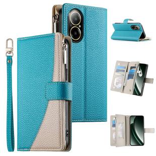 For Realme C67 4G / Realme 12 Lite Global Stitching Multi-card Zipper Wallet Leather Phone Case with Short Strap(Blue)