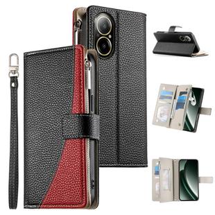 For Realme C67 4G / Realme 12 Lite Global Stitching Multi-card Zipper Wallet Leather Phone Case with Short Strap(Black)