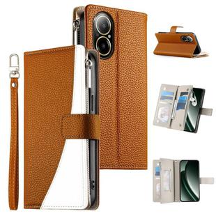 For Realme C67 4G / Realme 12 Lite Global Stitching Multi-card Zipper Wallet Leather Phone Case with Short Strap(Brown)