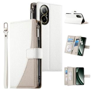 For Realme C67 4G / Realme 12 Lite Global Stitching Multi-card Zipper Wallet Leather Phone Case with Short Strap(White)
