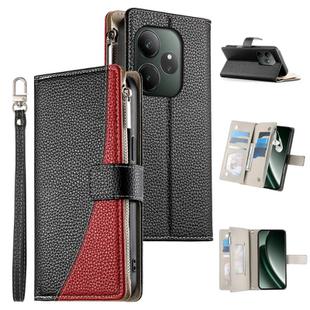 For Realme GT 6 / GT Neo6 / GT Neo6 SE Stitching Multi-card Zipper Wallet Leather Phone Case with Short Strap(Black)