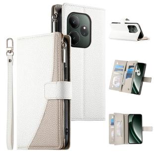 For Realme GT 6 / GT Neo6 / GT Neo6 SE Stitching Multi-card Zipper Wallet Leather Phone Case with Short Strap(White)