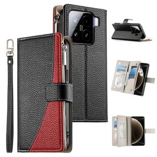 For Xiaomi 15 Stitching Multi-card Zipper Wallet Leather Phone Case with Short Strap(Black)