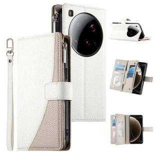 For Xiaomi 15 Ultra Stitching Multi-card Zipper Wallet Leather Phone Case with Short Strap(White)