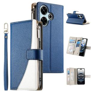 For Redmi 13 4G / 5G / Xiaomi Poco M6 4G Stitching Multi-card Zipper Wallet Leather Phone Case with Short Strap(Dark Blue)