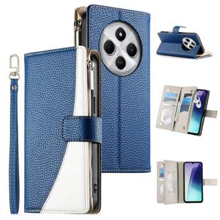 For Redmi 14C 4G / 14R / A4 5G / A3 Pro Stitching Multi-card Zipper Wallet Leather Phone Case with Short Strap(Dark Blue)