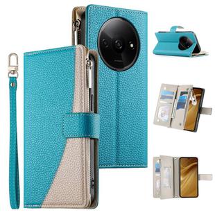 For Redmi A3 / Xiaomi Poco C61 Stitching Multi-card Zipper Wallet Leather Phone Case with Short Strap(Blue)