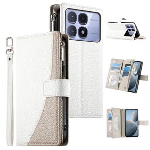 For Redmi K70 Ultra Stitching Multi-card Zipper Wallet Leather Phone Case with Short Strap(White)