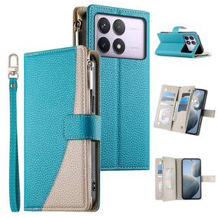 For Redmi K70 / K70 Pro / Poco F6 Pro Stitching Multi-card Zipper Wallet Leather Phone Case with Short Strap(Blue)