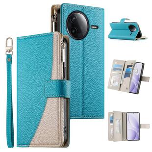 For Redmi K80 / K80 Pro / Poco F7 Pro Stitching Multi-card Zipper Wallet Leather Phone Case with Short Strap(Blue)