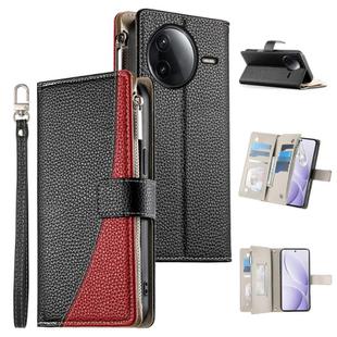 For Redmi K80 / K80 Pro / Poco F7 Pro Stitching Multi-card Zipper Wallet Leather Phone Case with Short Strap(Black)