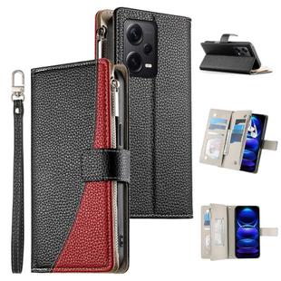 For Redmi Note12 Pro+ Global / Note12 Explorer Stitching Multi-card Zipper Wallet Leather Phone Case with Short Strap(Black)