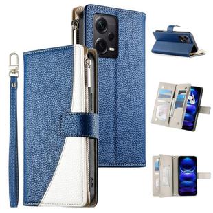 For Redmi Note12 Pro+ Global / Note12 Explorer Stitching Multi-card Zipper Wallet Leather Phone Case with Short Strap(Dark Blue)