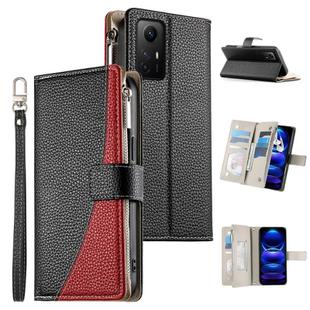 For Redmi Note 12S 4G / Note 11 4G Global Stitching Multi-card Zipper Wallet Leather Phone Case with Short Strap(Black)