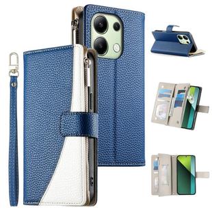 For Redmi Note 13 4G Global Stitching Multi-card Zipper Wallet Leather Phone Case with Short Strap(Dark Blue)