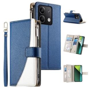For Redmi Note 13 5G Global Stitching Multi-card Zipper Wallet Leather Phone Case with Short Strap(Dark Blue)