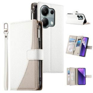 For Redmi Note 13 Pro 4G / Poco M6 Pro Stitching Multi-card Zipper Wallet Leather Phone Case with Short Strap(White)