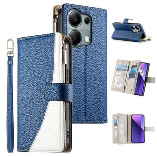 For Redmi Note 13 Pro 4G / Poco M6 Pro Stitching Multi-card Zipper Wallet Leather Phone Case with Short Strap(Dark Blue)