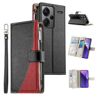For Redmi Note 13 Pro+ Global Stitching Multi-card Zipper Wallet Leather Phone Case with Short Strap(Black)