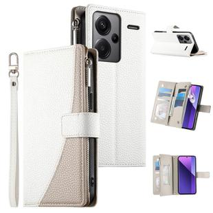 For Redmi Note 13 Pro+ Global Stitching Multi-card Zipper Wallet Leather Phone Case with Short Strap(White)