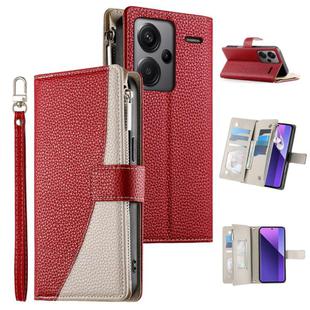 For Redmi Note 13 Pro+ Global Stitching Multi-card Zipper Wallet Leather Phone Case with Short Strap(Red)