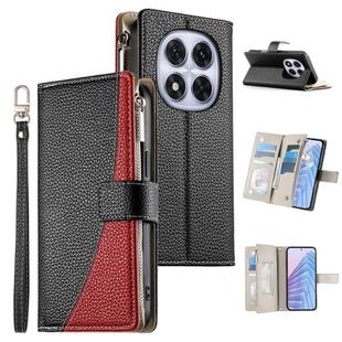 For Redmi Note 14 Pro 5G / Note 14 Pro+ 5G Stitching Multi-card Zipper Wallet Leather Phone Case with Short Strap(Black)